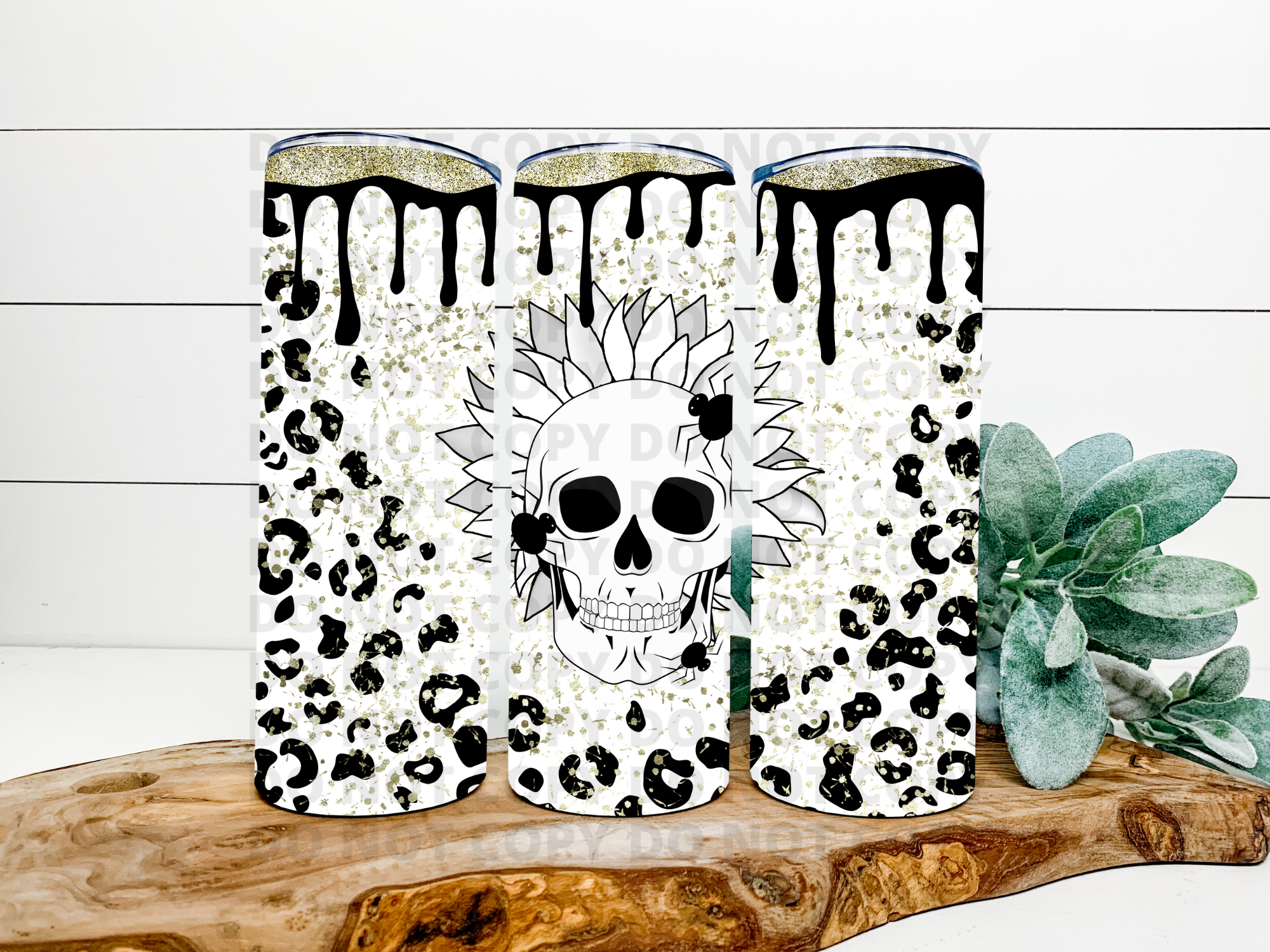 White Sunflower Leopard Skull Stainless Steel Tumbler