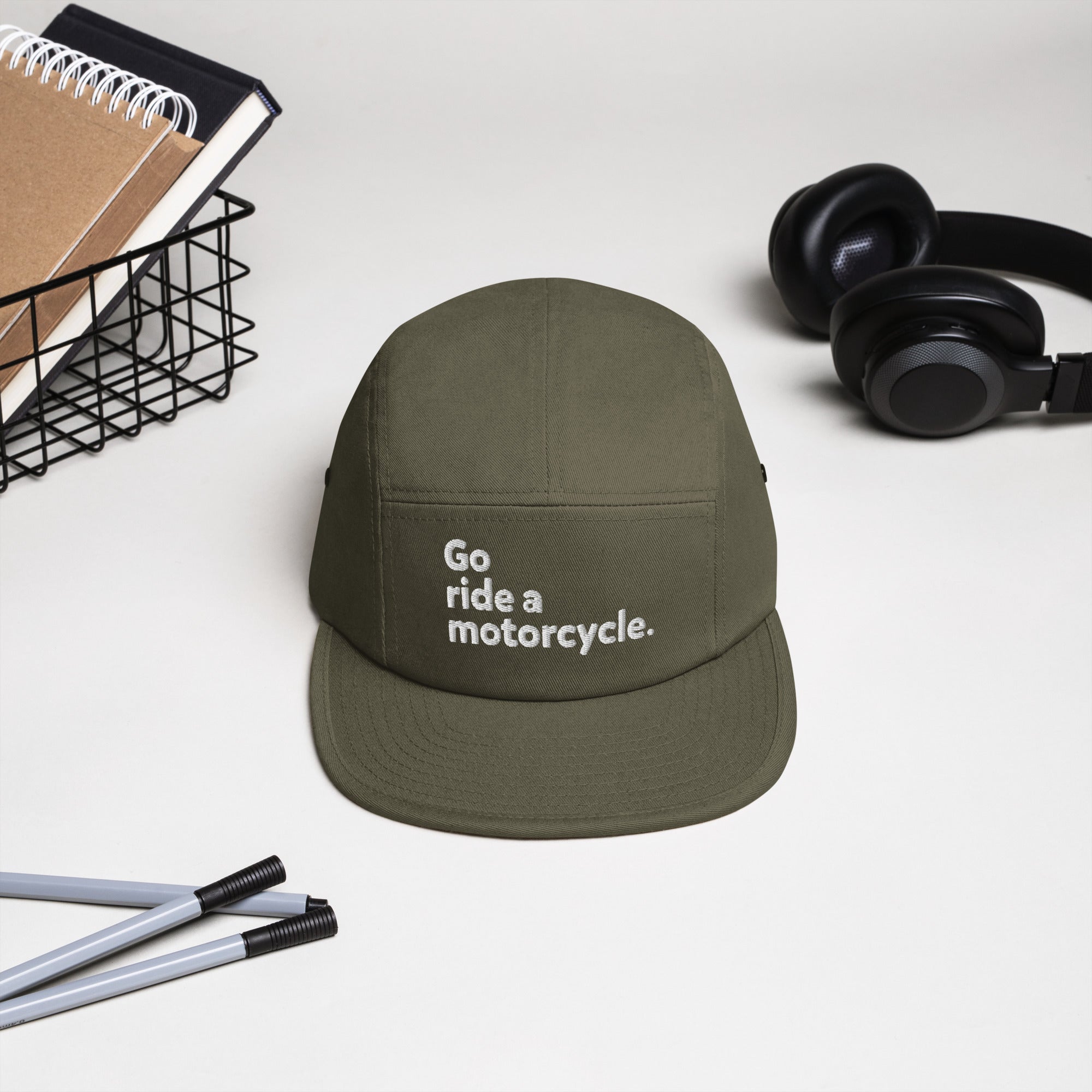 'Go ride a motorcycle' 5-Panel Camper Cap