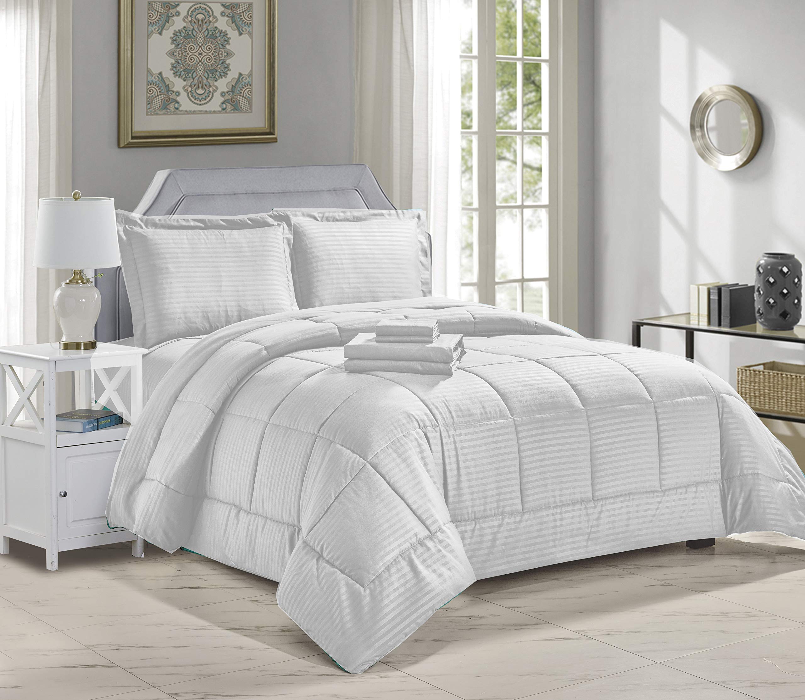 Decor&More Home Essentials 8 Piece Embossed Stripe Bed in a Bag