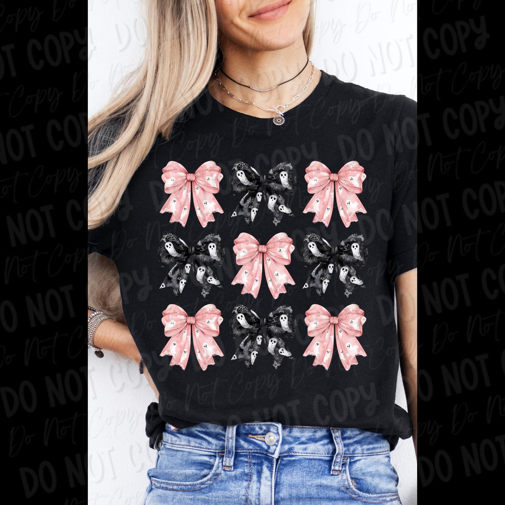 Pink & Black Ghost Coquette Bow - Tee