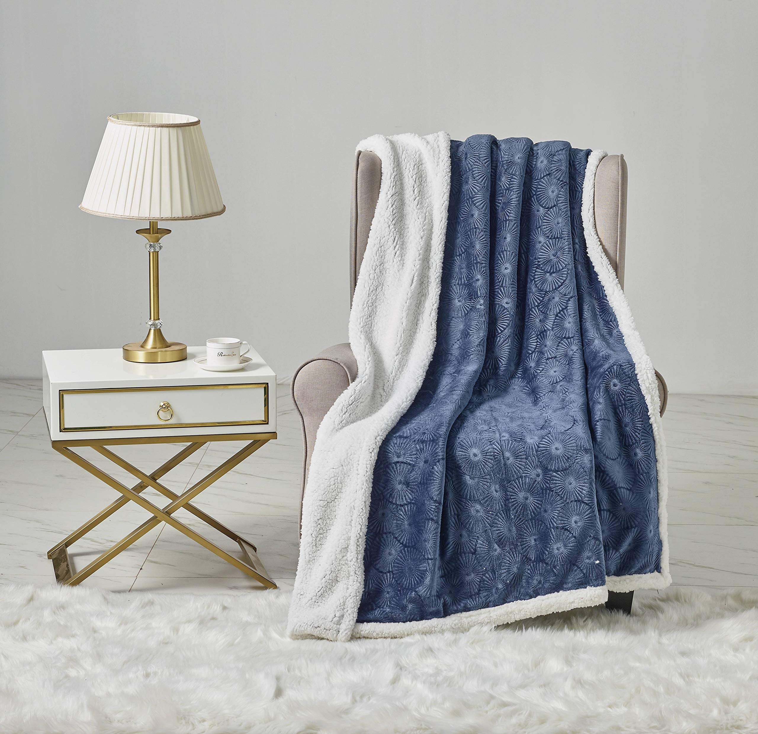 Decor&More Bon Iver Collection Extra Soft Bursting Fireworks Embossed Microplush Throw Blanket with Sherpa Backing (50" x 60")