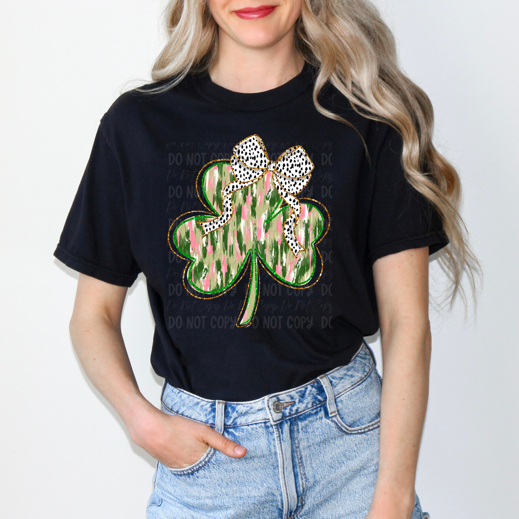 Green & Pink Shamrock Coquette Bow || Tee