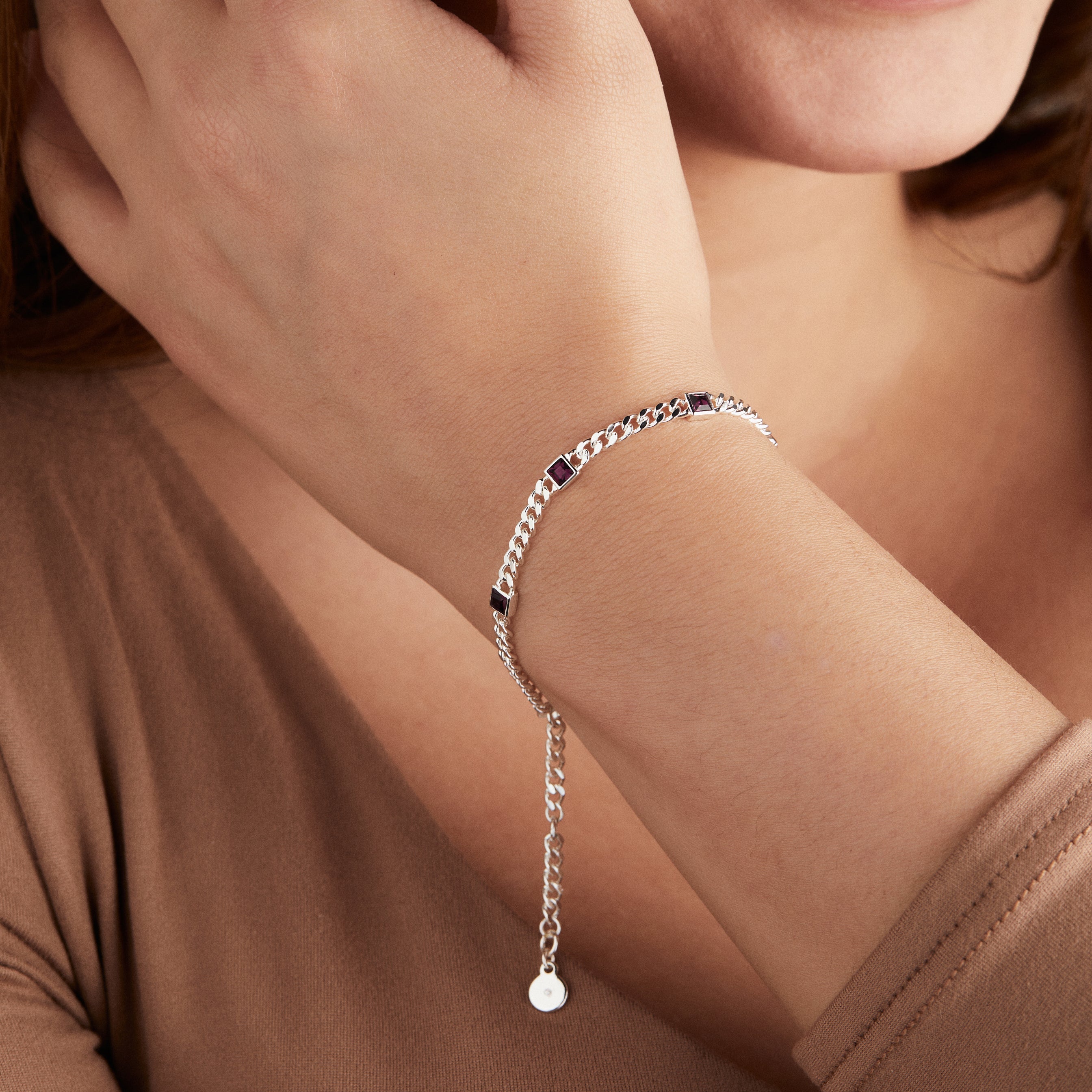 February Birthstone Amethyst Curb Chain Bracelet