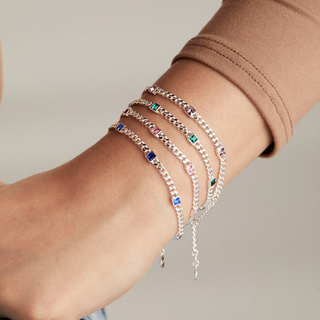 October Birthstone Rose Curb Chain Bracelet