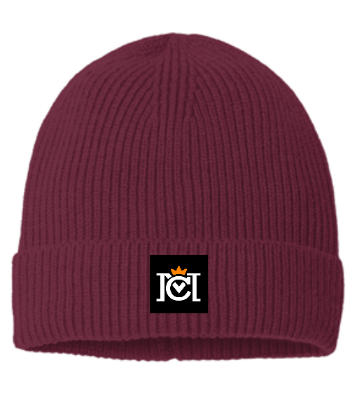 Crown Moto Tag Fine Rib Knit Beanie
