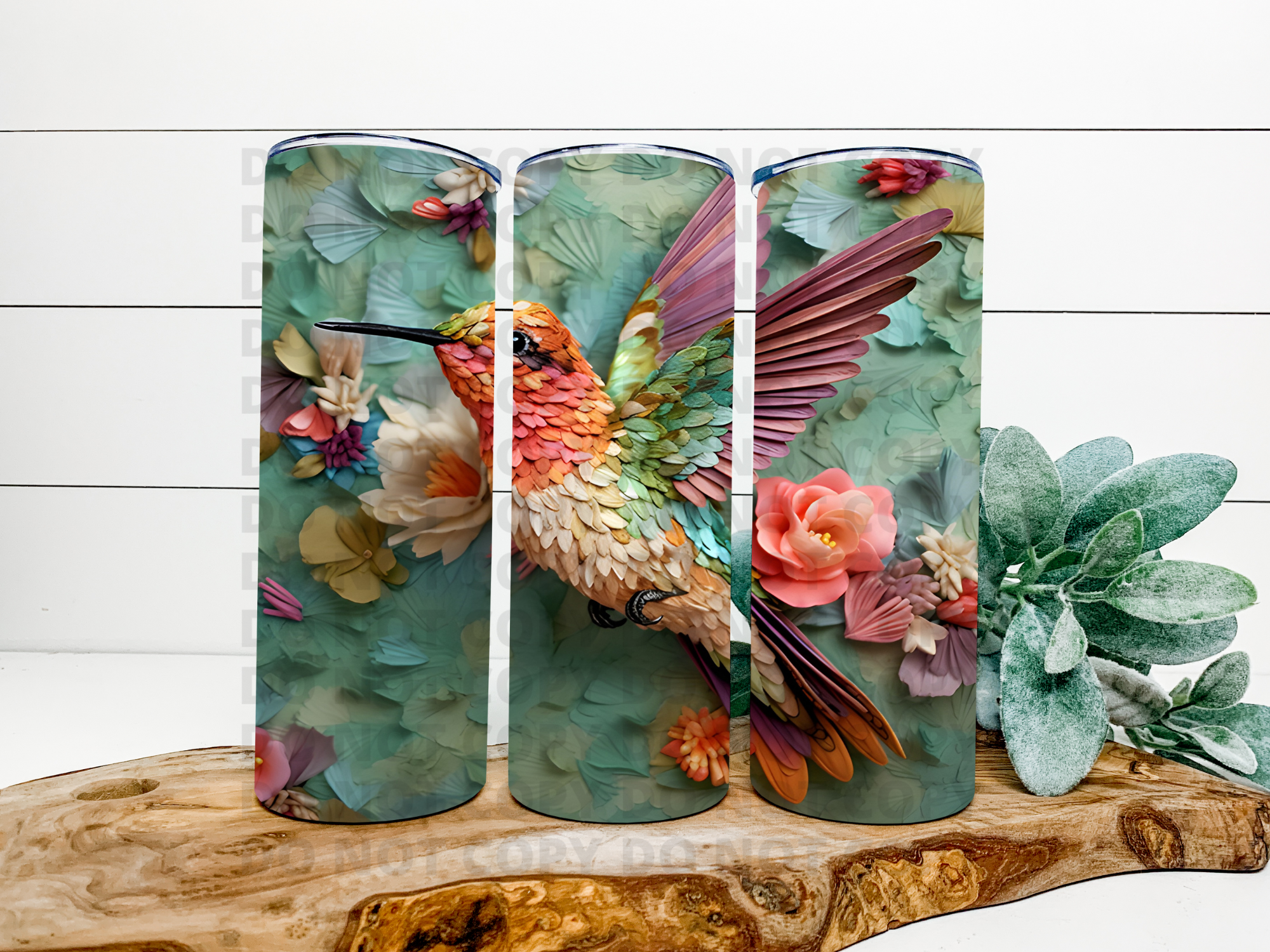 Hummingbird Floral 3D Tumbler