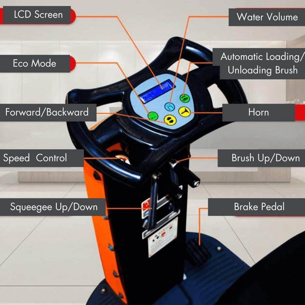 RT70 Ride-On Floor Scrubber, 22" Cleaning Path, 48,000 sq ft/hr, 18.5 gal Tanks – For Warehouses & Retail Stores