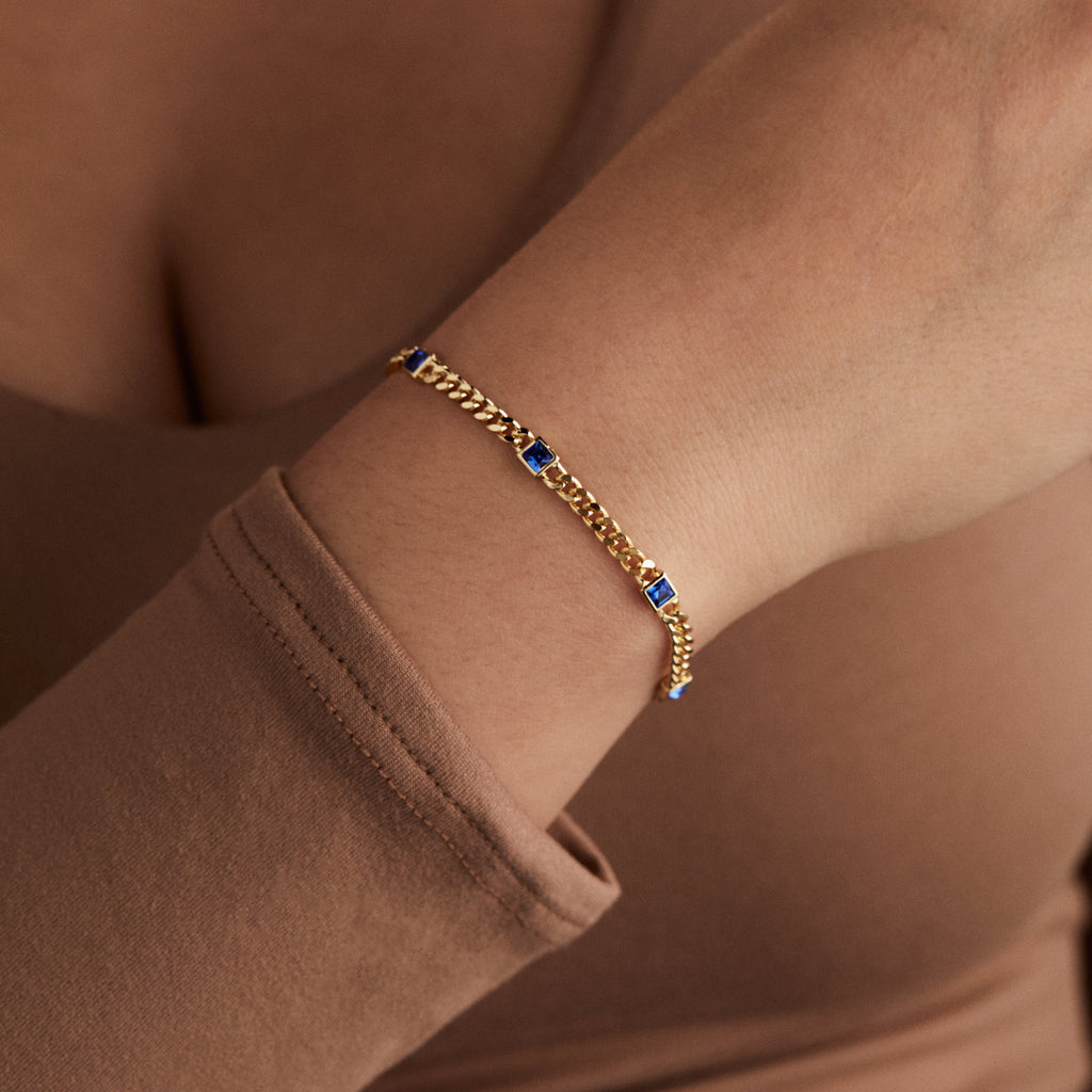 September Birthstone Sapphire Curb Chain Bracelet