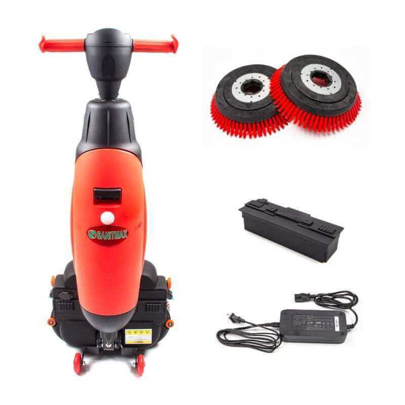 SM430 17" Walk-behind Automatic Floor Scrubber Machine, 360 Degree Rotating Head, 10000 sqft/h, Cordless Rechargeable Lithium Battery